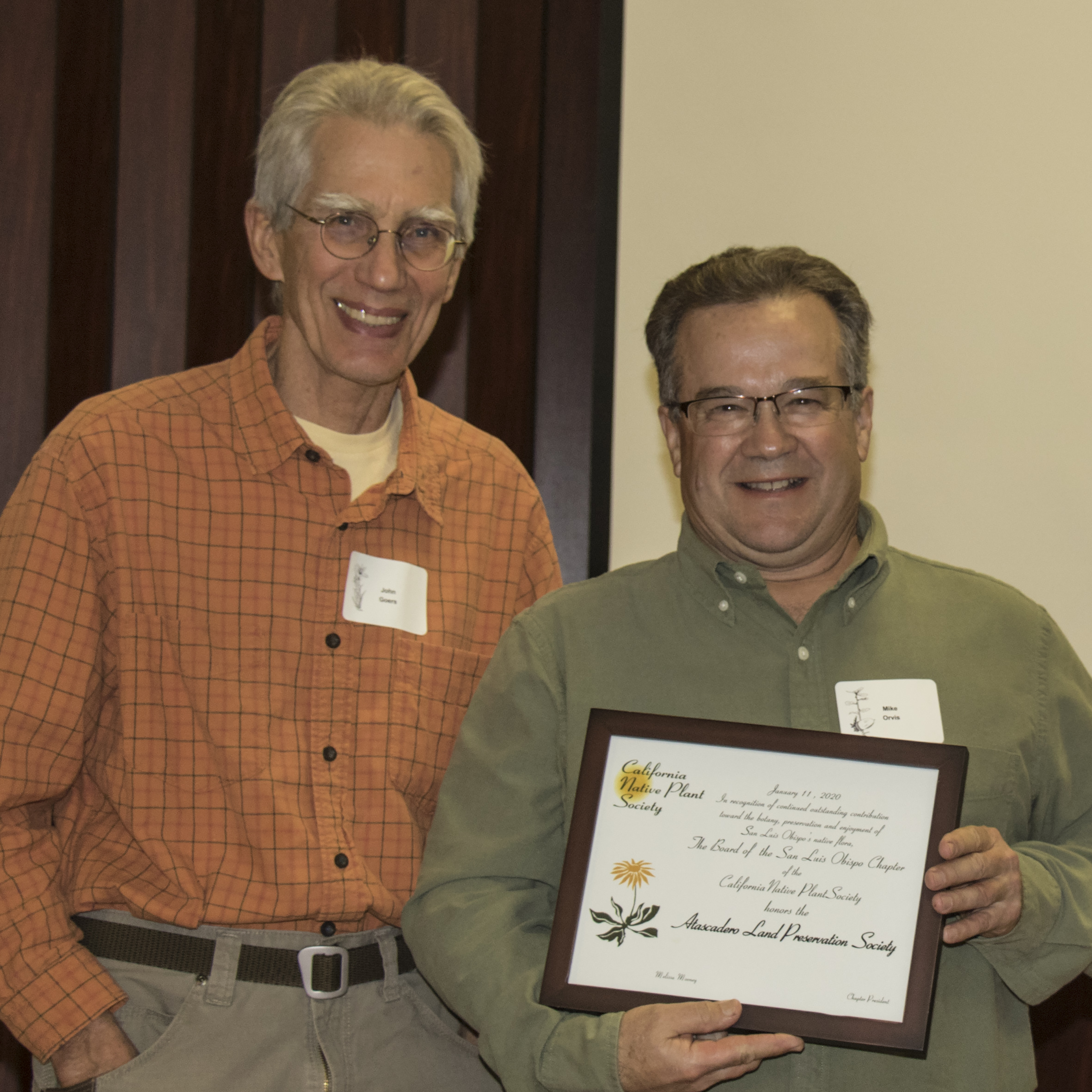 John Goers (Vice President) and Mike Orvis (President) with award!